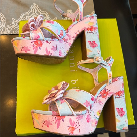 Gianni Bini Pink and Blue Platform Sandals with Floral Design - Picture 5 of 7